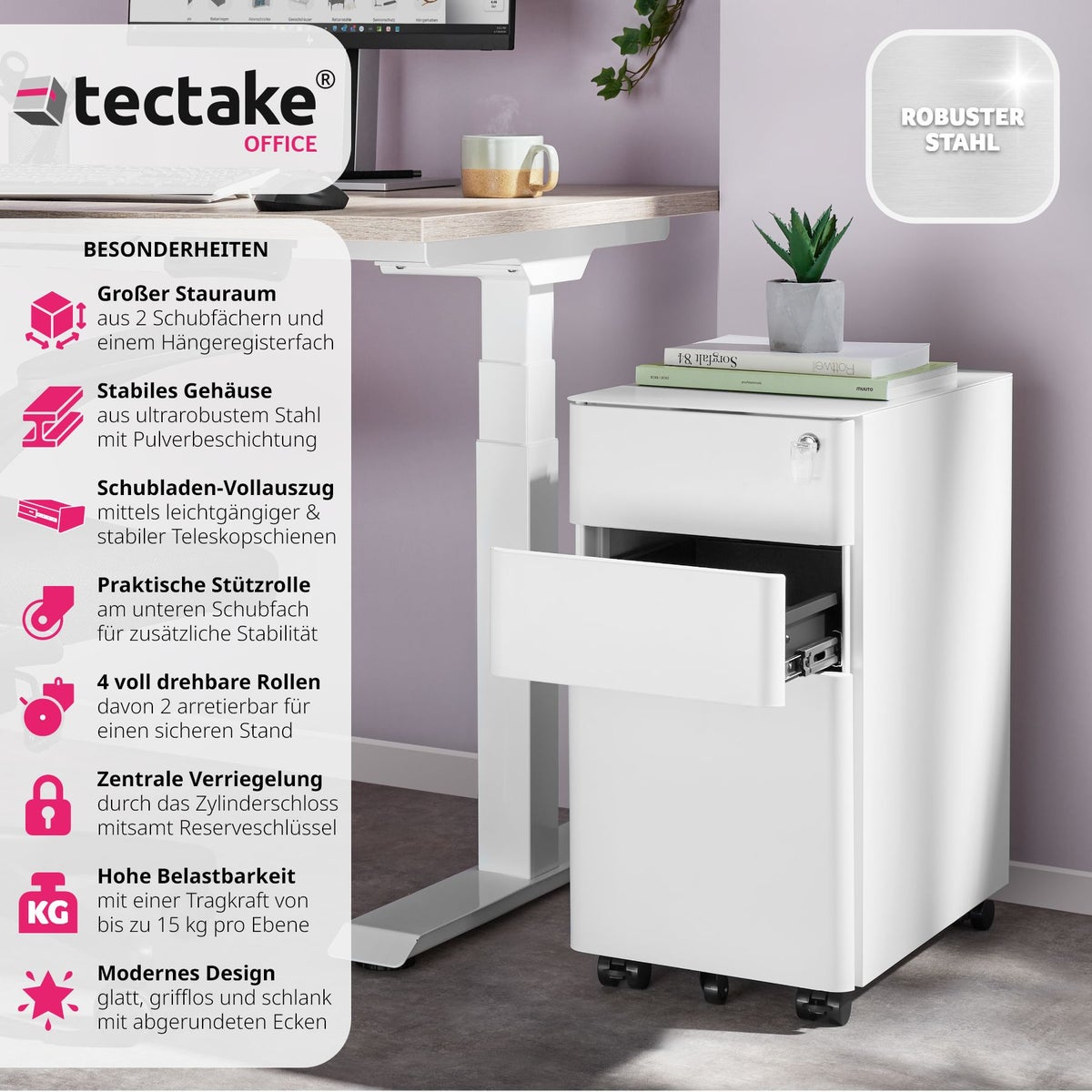tectake Parvus rolkast van gepoedercoat staal, 30 x 50 x 59,5 cm