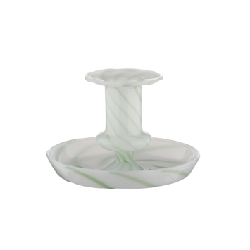 Kandelaar glas groen wit 11x11x7,5cm