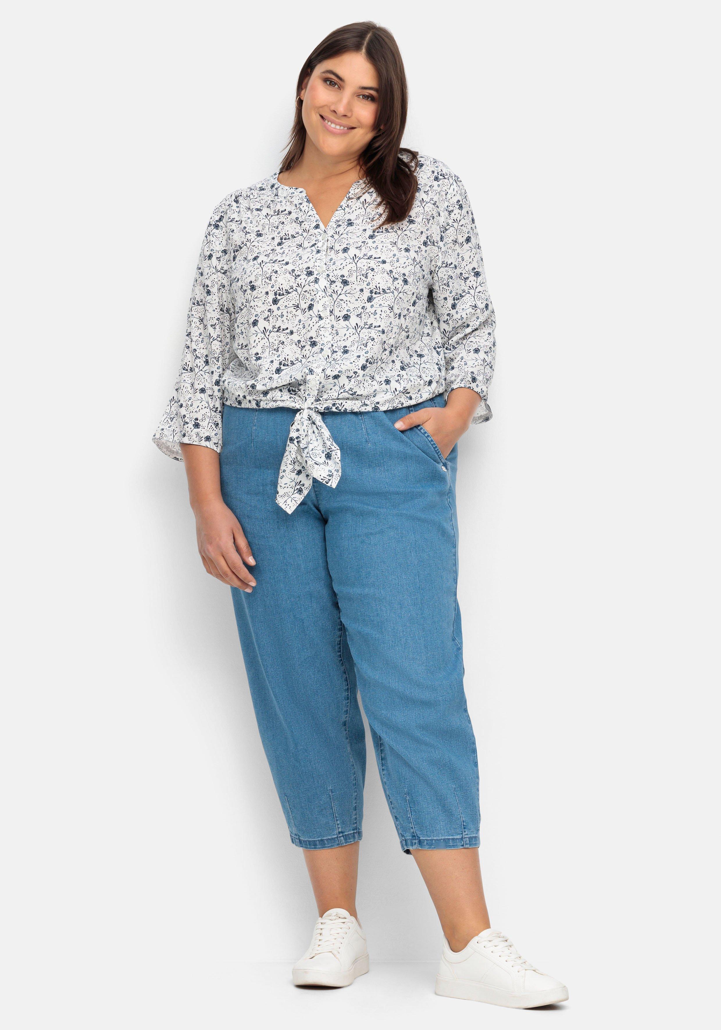 3/4-Arm-Bluse mit Blumenprint, leicht transparent