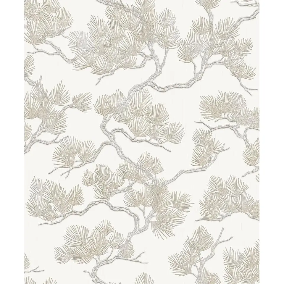 Dutch Wallcoverings Vliesbehang Wall Fabric pine tree - wit - 10,05m x 53cm