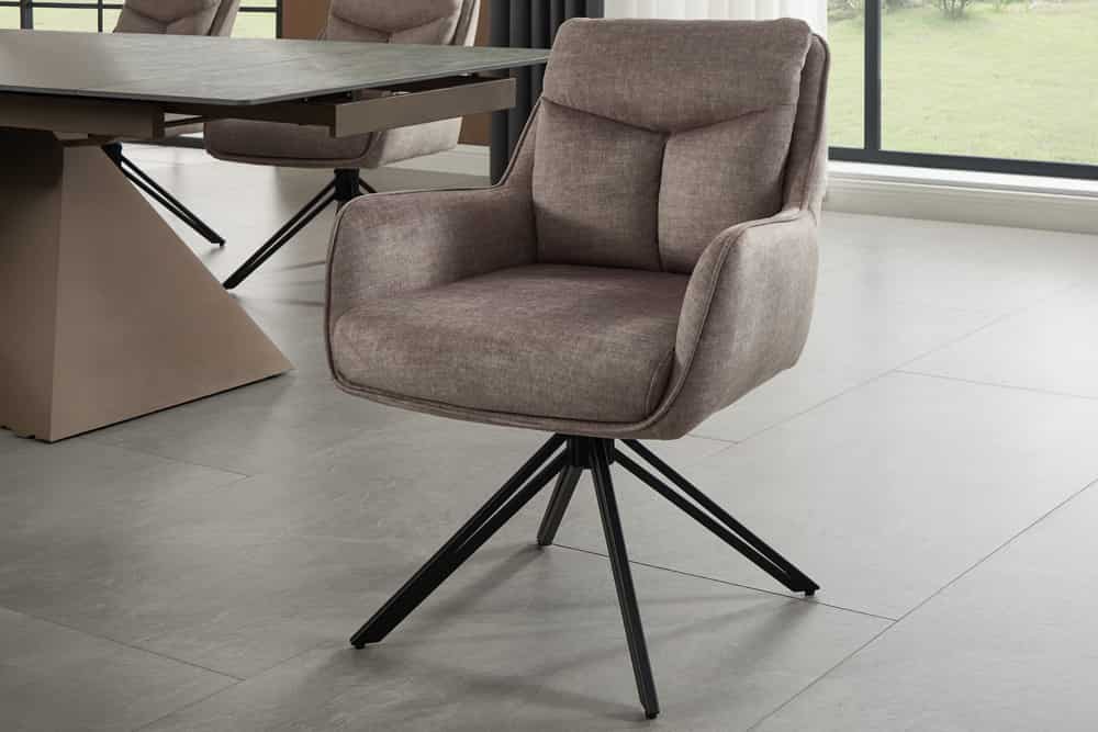 Drehbarer Stuhl PROMETHEUS taupe Vogue Velours Samt Taschenfederkern Metallgestell