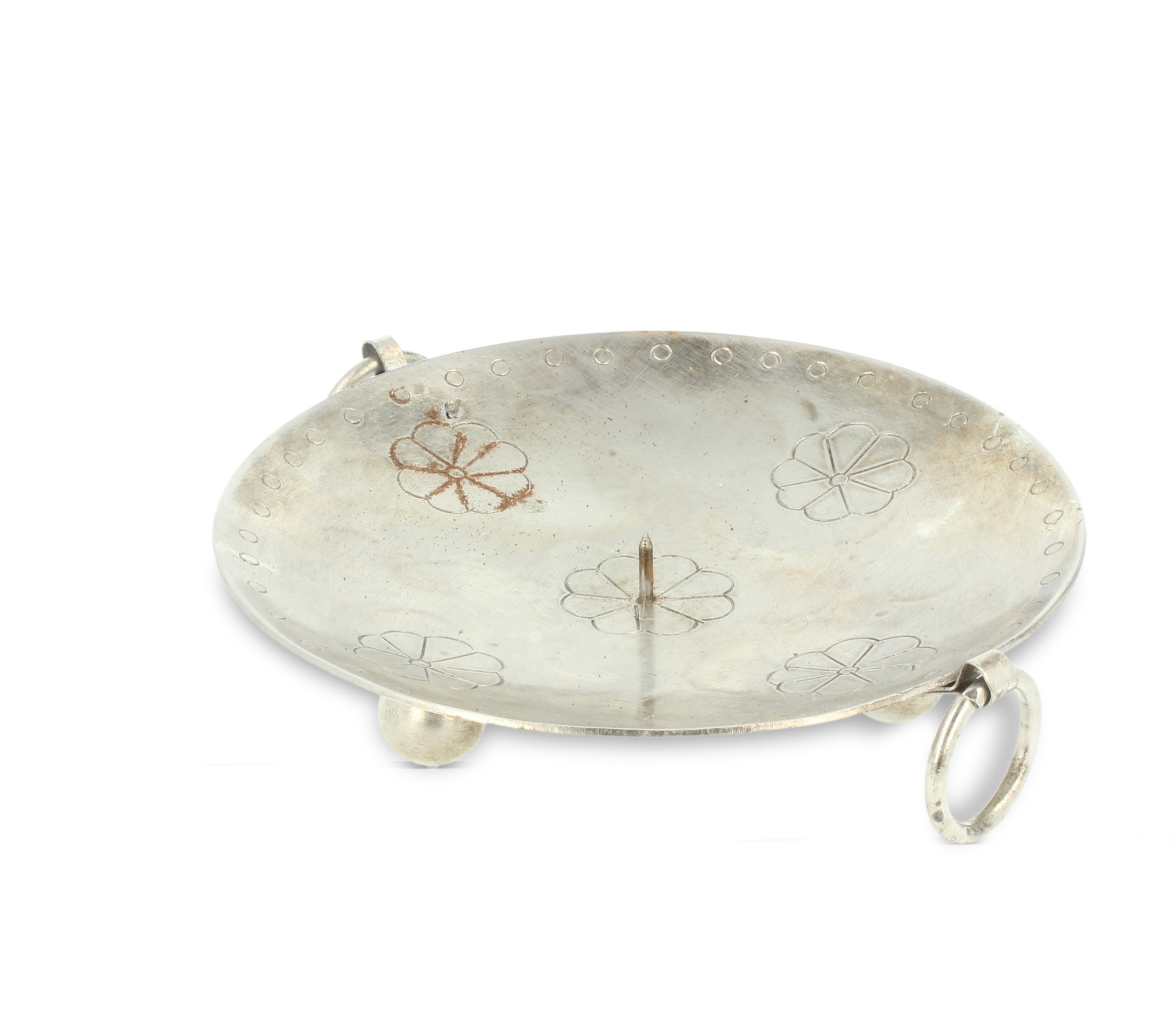 Kerzenteller 'Floral' rund, silber, H 3 cm, Ø 12 cm von fischer's lagerhaus