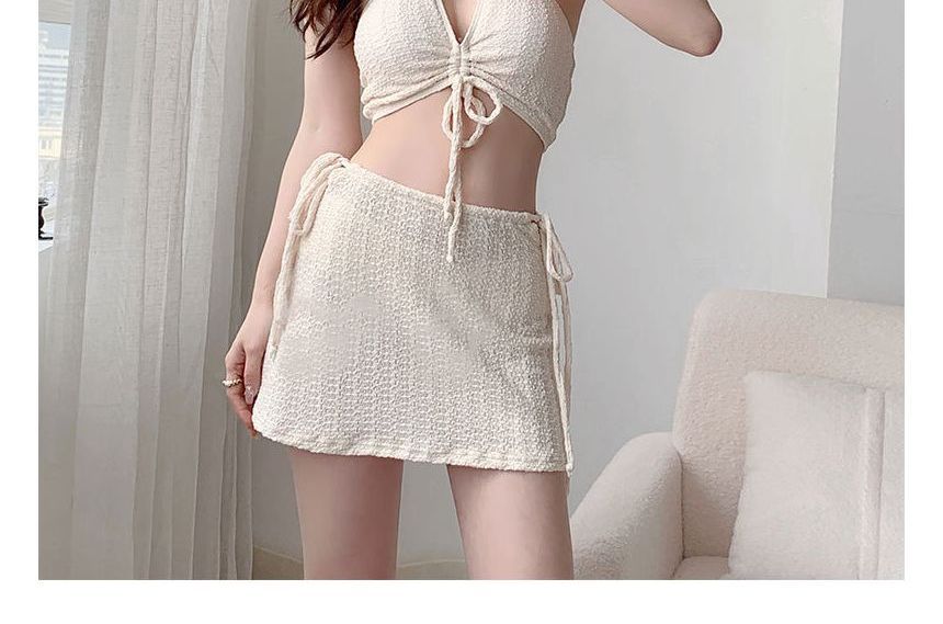 Seneliel - Set: Halter Bikini Top met Trekkoord + Bikinibroekje + Zwemrok