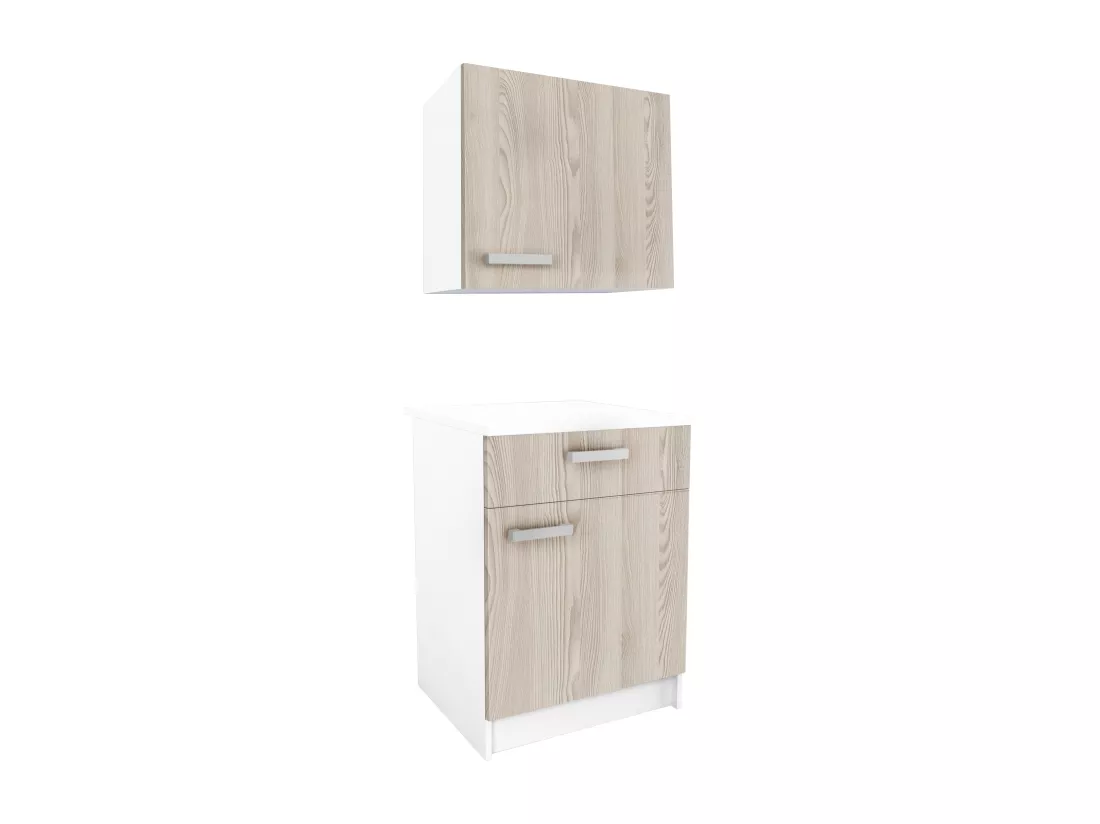 Caissons de cuisine - 1 meuble bas & 1 meuble haut - 2 portes & 1 tiroir - Naturel clair et blanc - TRATTORIA