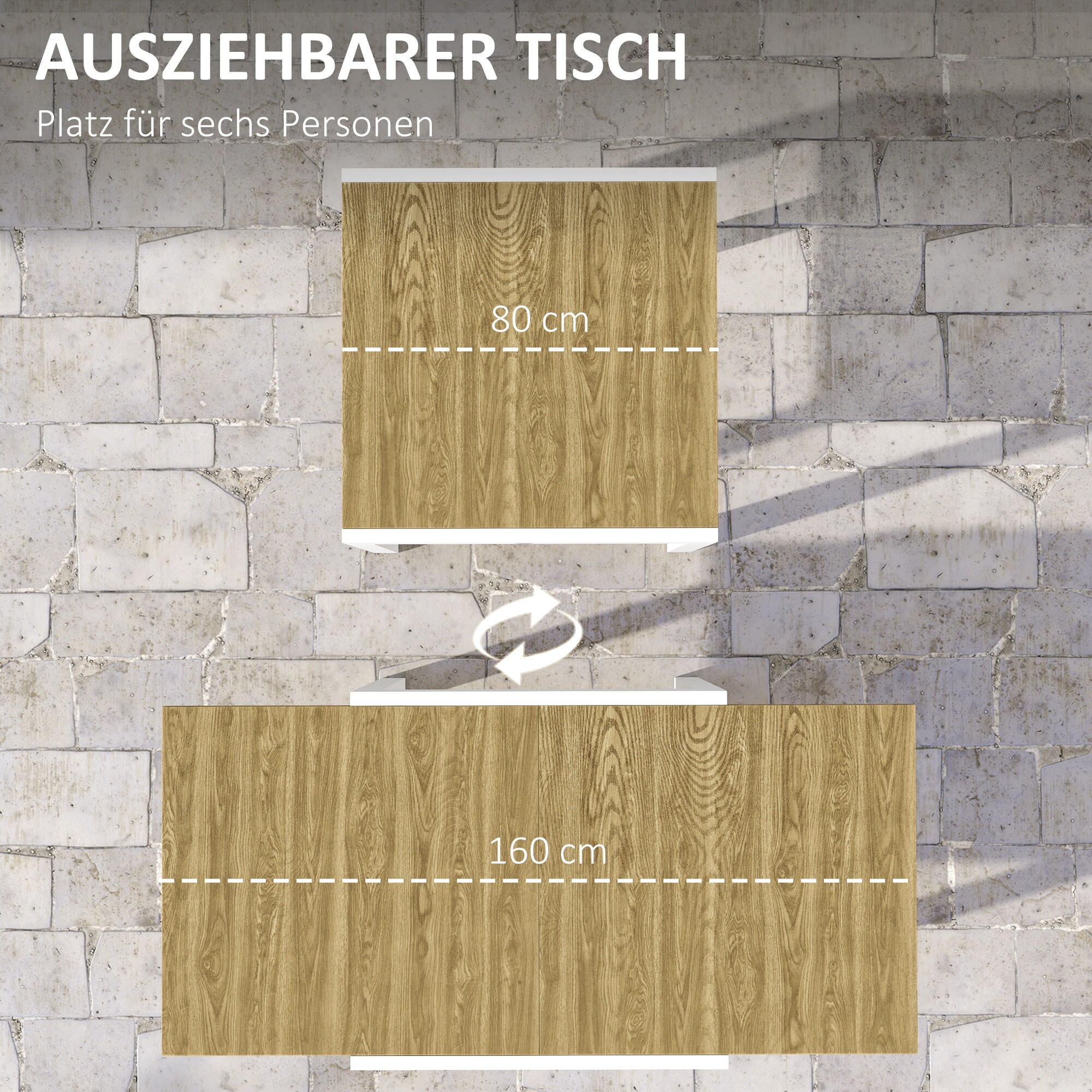 Outsunny Gartentisch mit ausziehbarer Tischplatte natur 160L x 80B x 75H cm