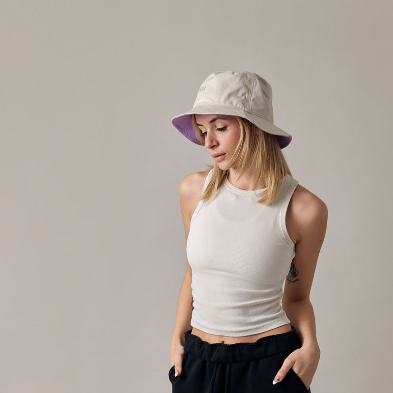 Bucket Hat aus Bio-Baumwolle Beige/Lila