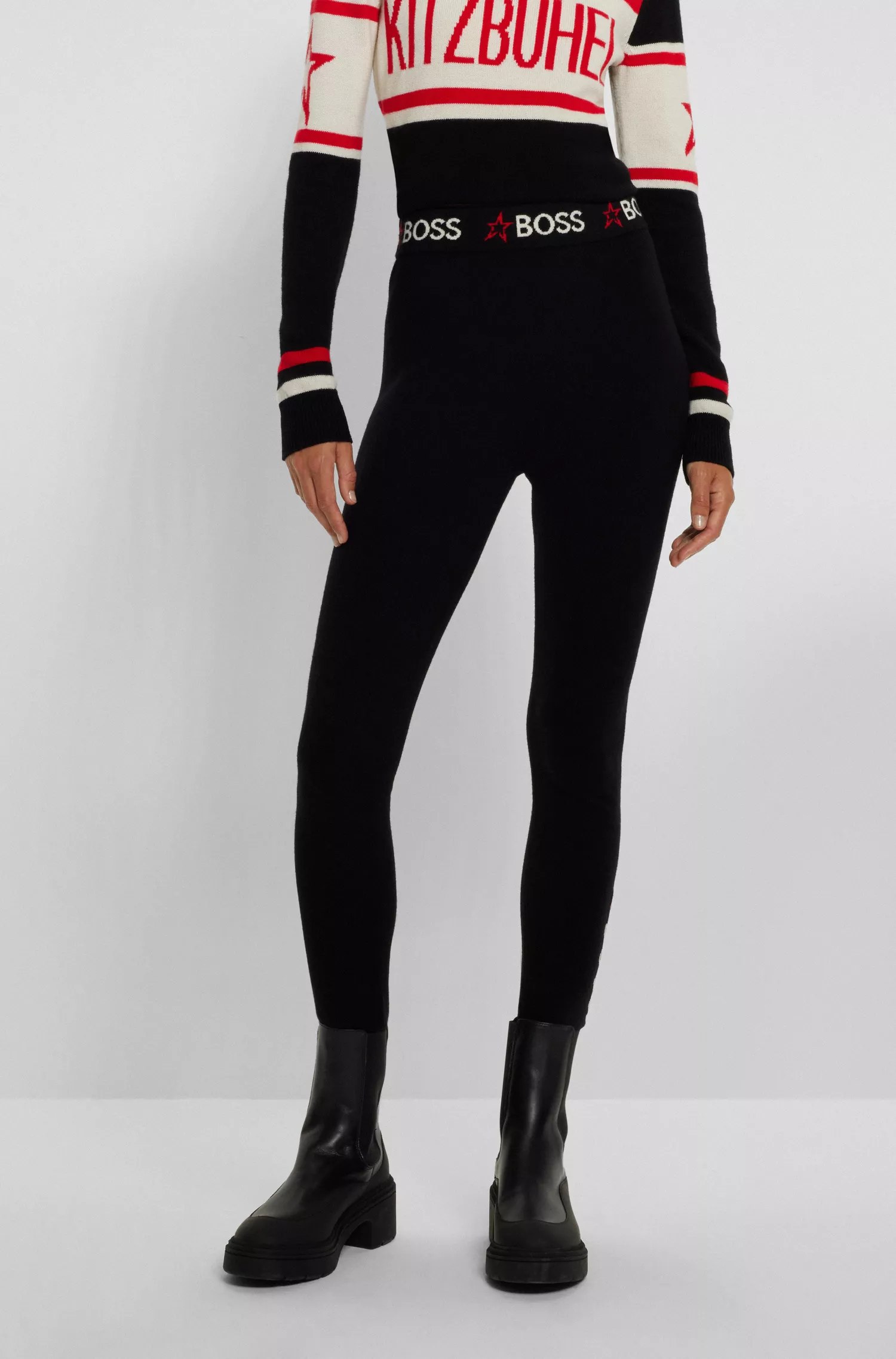 Calça legging BOSS Black-BOSS x Perfect Moment em lã virgem com detalhes da marca.