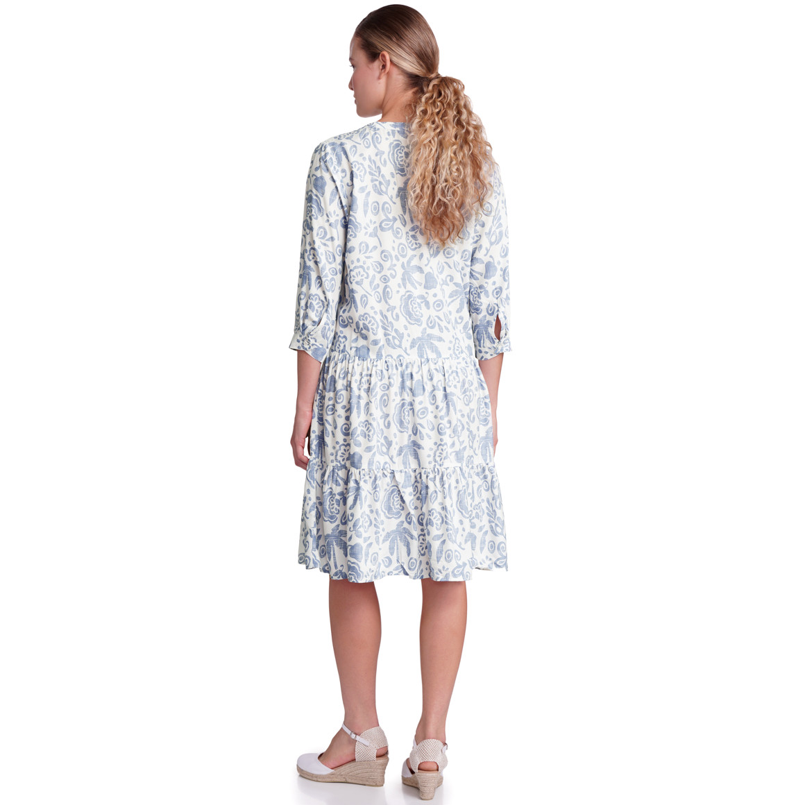 Gina Damen Kleid mit Allover-Muster weiss / hellblau