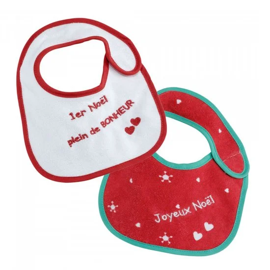 Lot de 2 bavoirs naissance Noël   de               Trois Kilos Sept