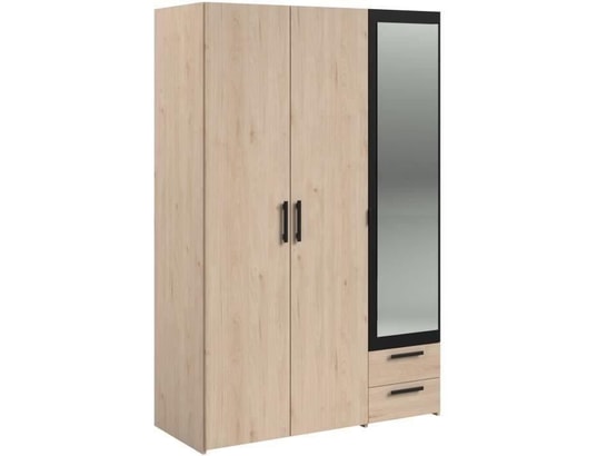 PARISOT - Armoire - panneau de particules - décor chene et noir - 3 po