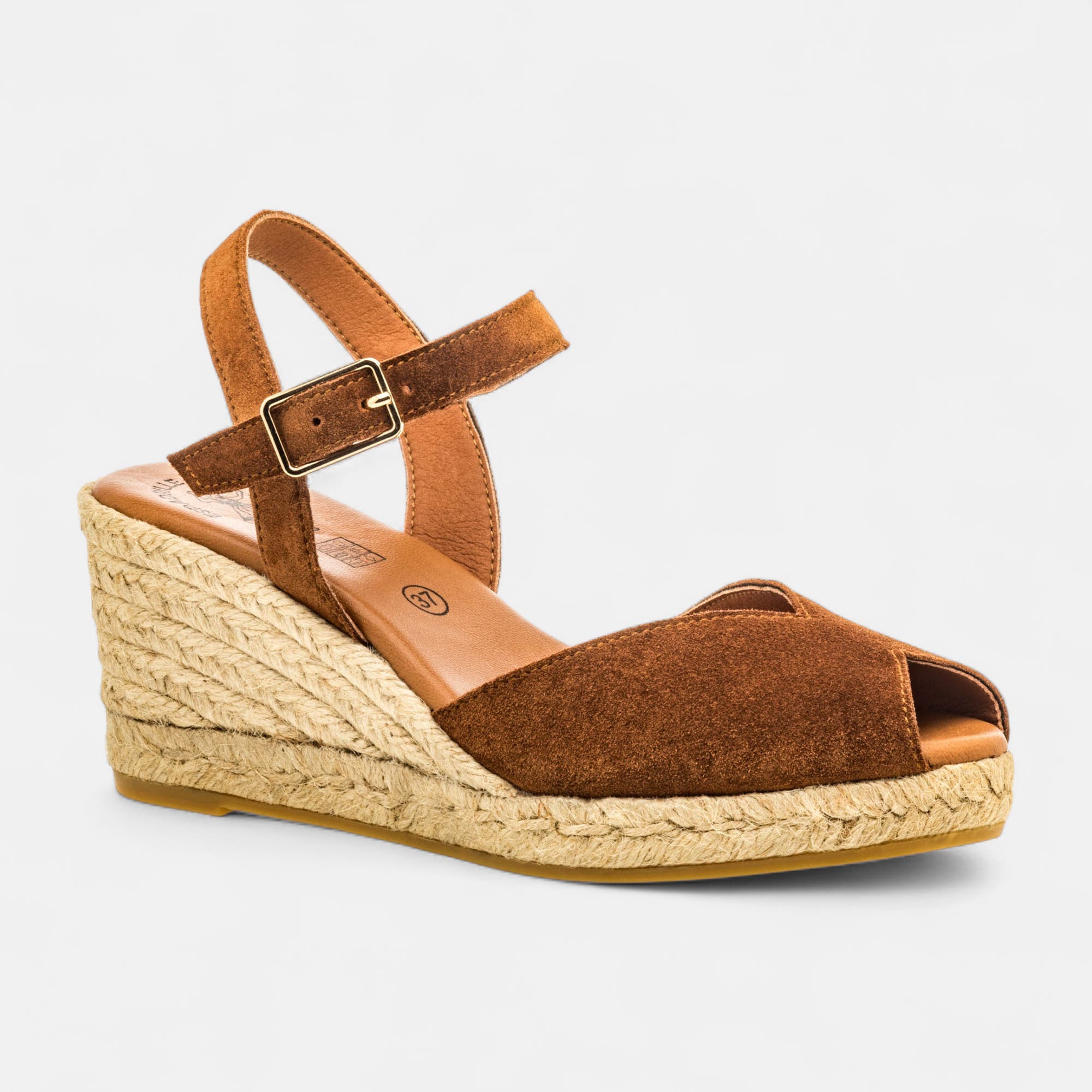 Espadrilles à talon compensé Femme en cuir marron