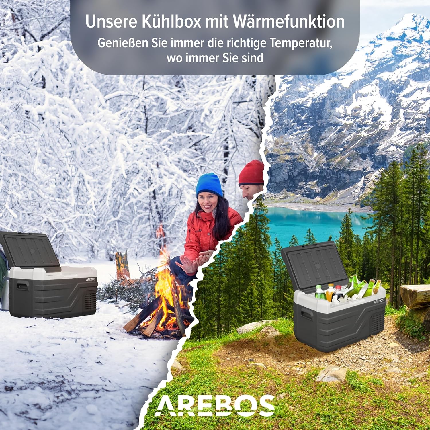 Arebos Kompressor Kühlbox 26 Liter | Elektrische Gefrierbox mit APP & Smart-Steuerung | Mobile Kühltruhe mit USB-Anschluss | bis -20 °C | 12/24 V 230V | für Auto,LKW,Camping,Boot,Wohnmobil