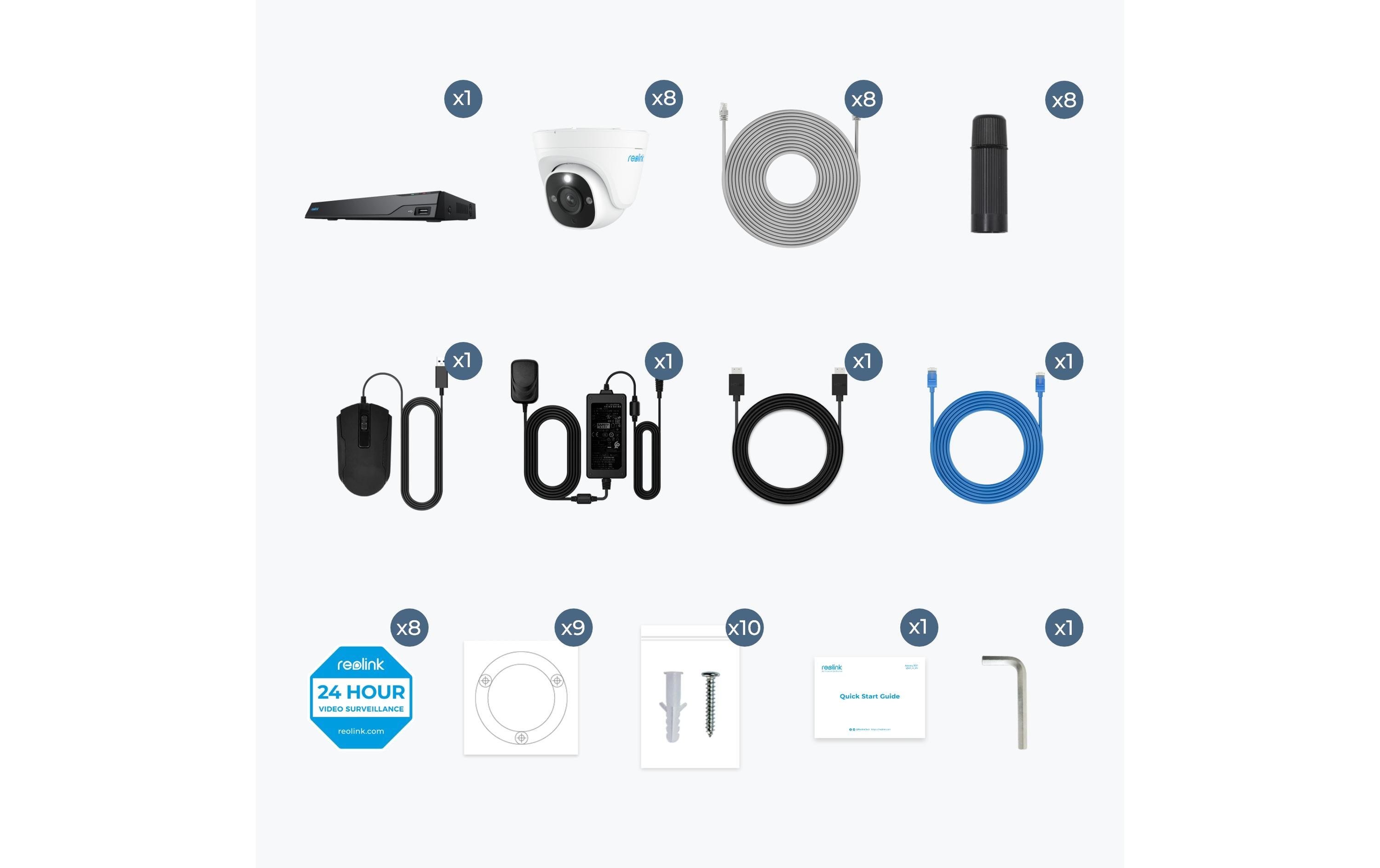 Überwachungsset NVS16-8MD8 4K PoE mit 8 Kameras<br>16-Kanal 4K Ultra HD Überwachungskamerasystem 24/7 inkl. 8x 8MP Dome Kameras mit hochauflösender Nachtsicht