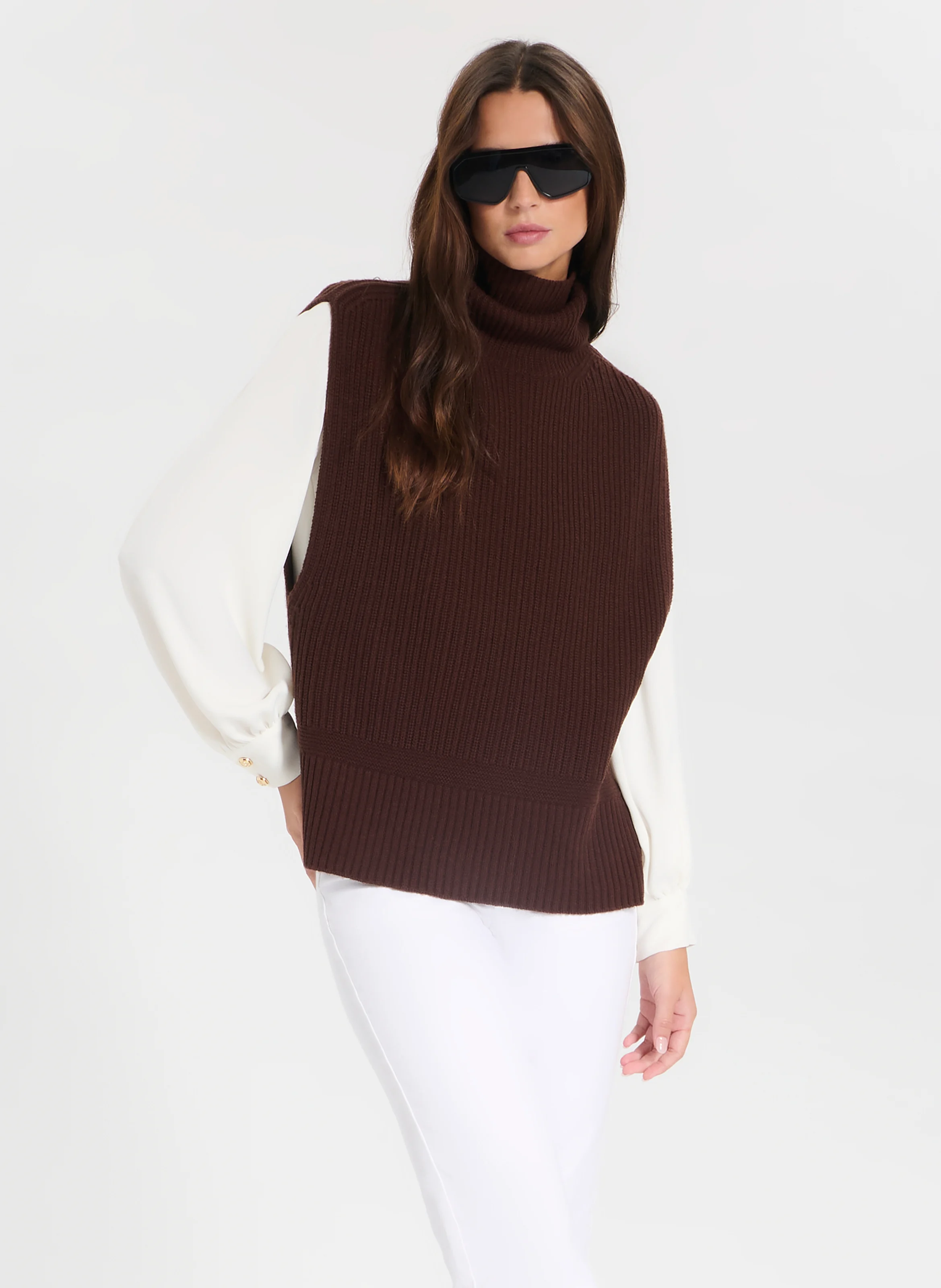 NINA - Pull droit en cachemire | Marron