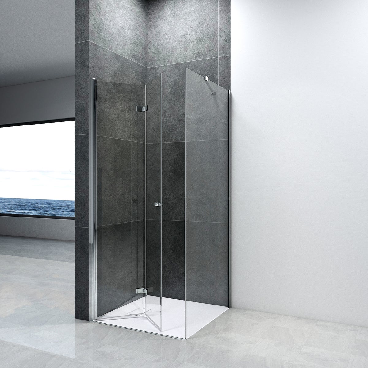 EMKE Douchecabine 80x80cm Douchescherm 6mm ESG Helder Veiligheidsglas Vouwdeur Douchedeur met Zijpaneel Hoogte: 185cm