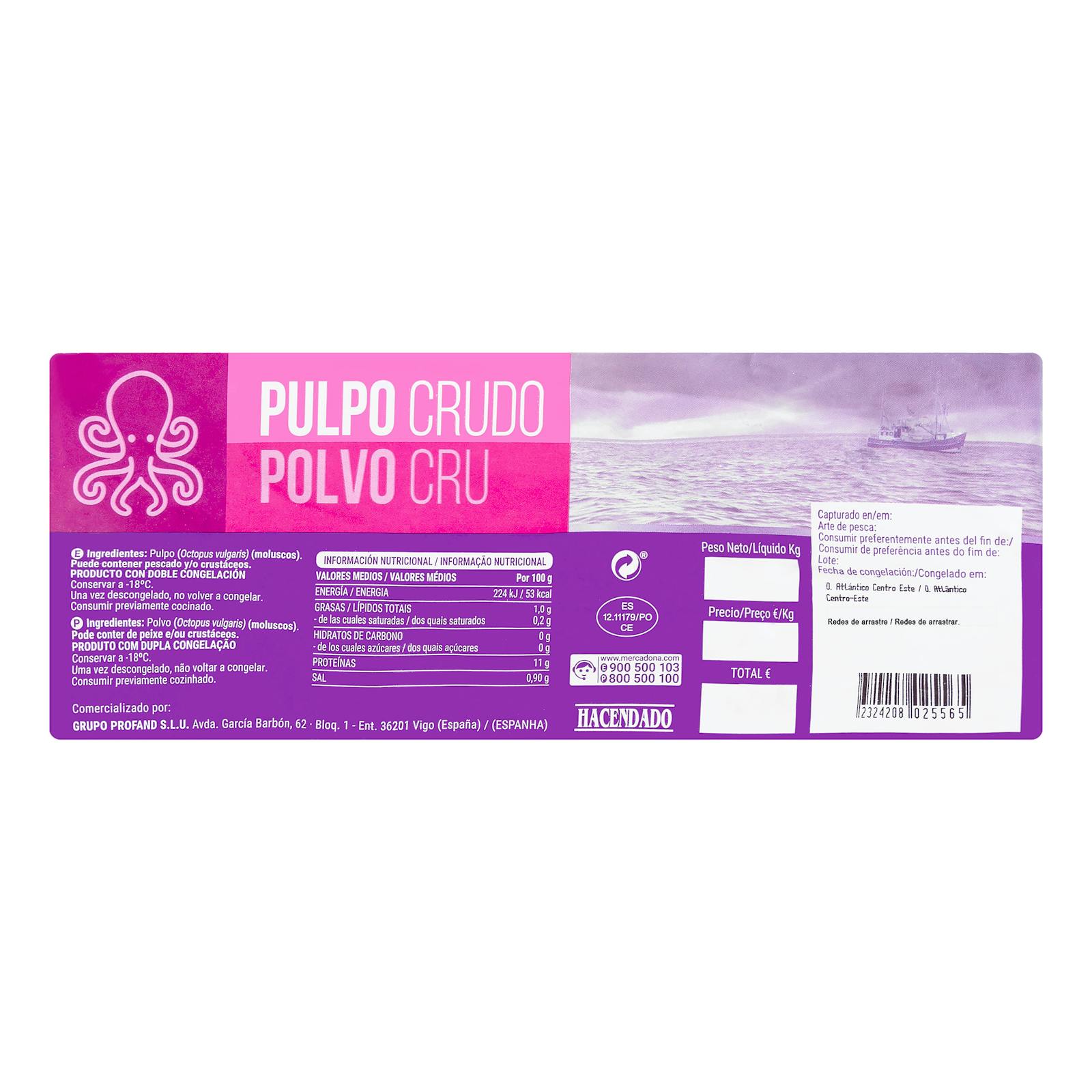 Poulpe cru congelé Hacendado