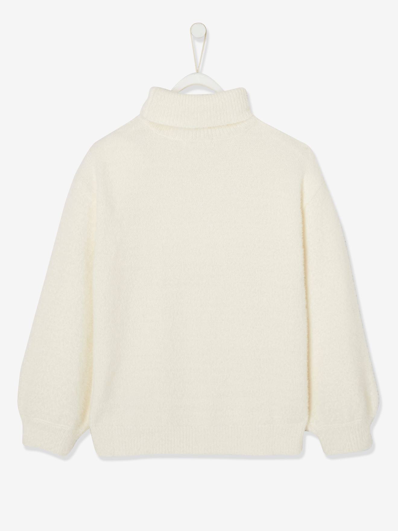 Suéter de gola alta branco claro e liso para meninas
