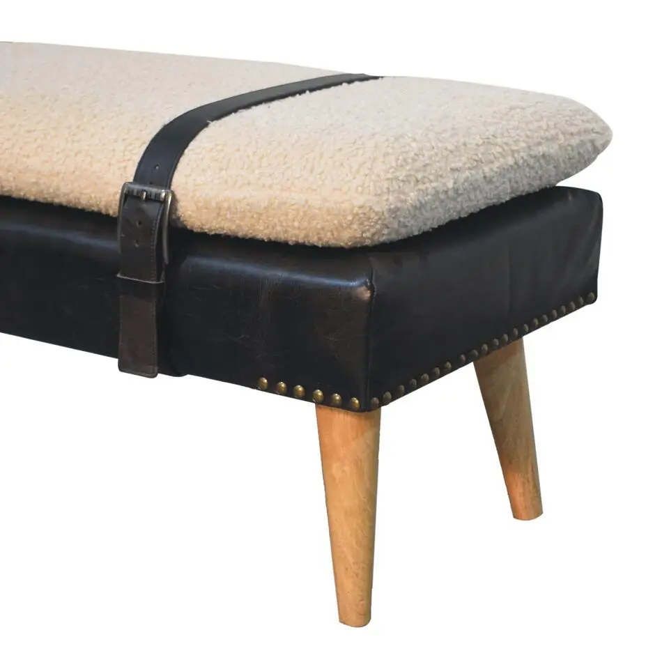 Bouclé Buffalo Hide Zwart Leren Bank, Bruin