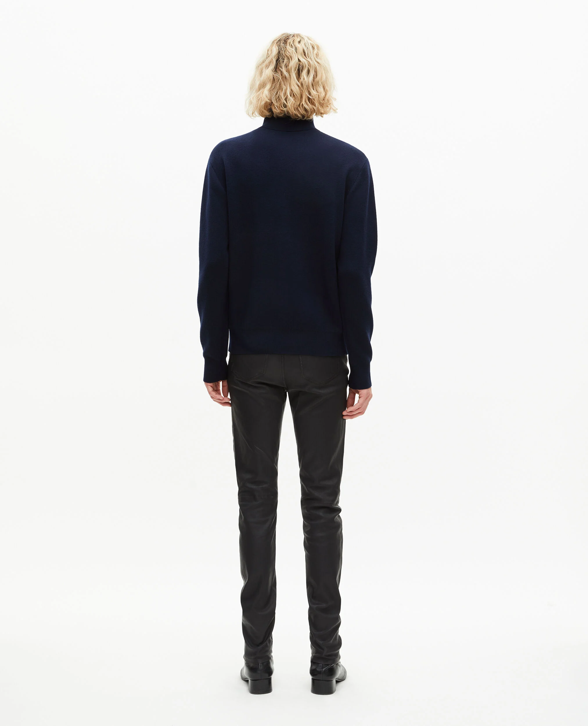 Cardigan en laine double face à zip marine