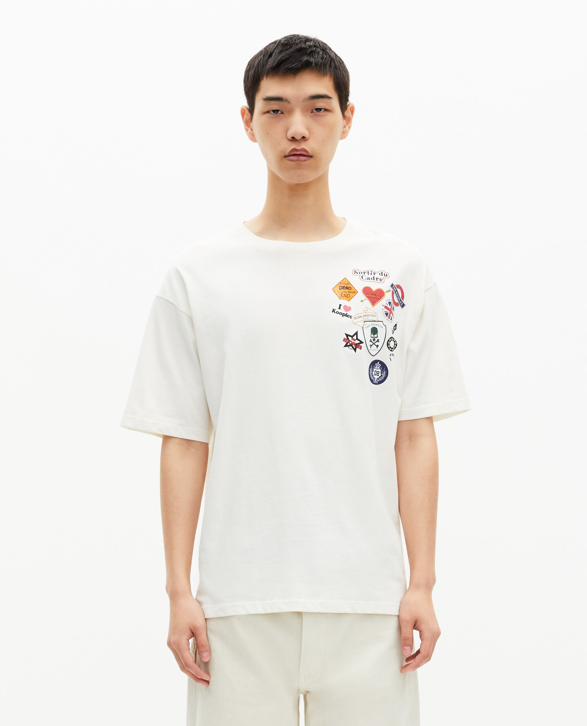 T-shirt imprimé effet pins écru