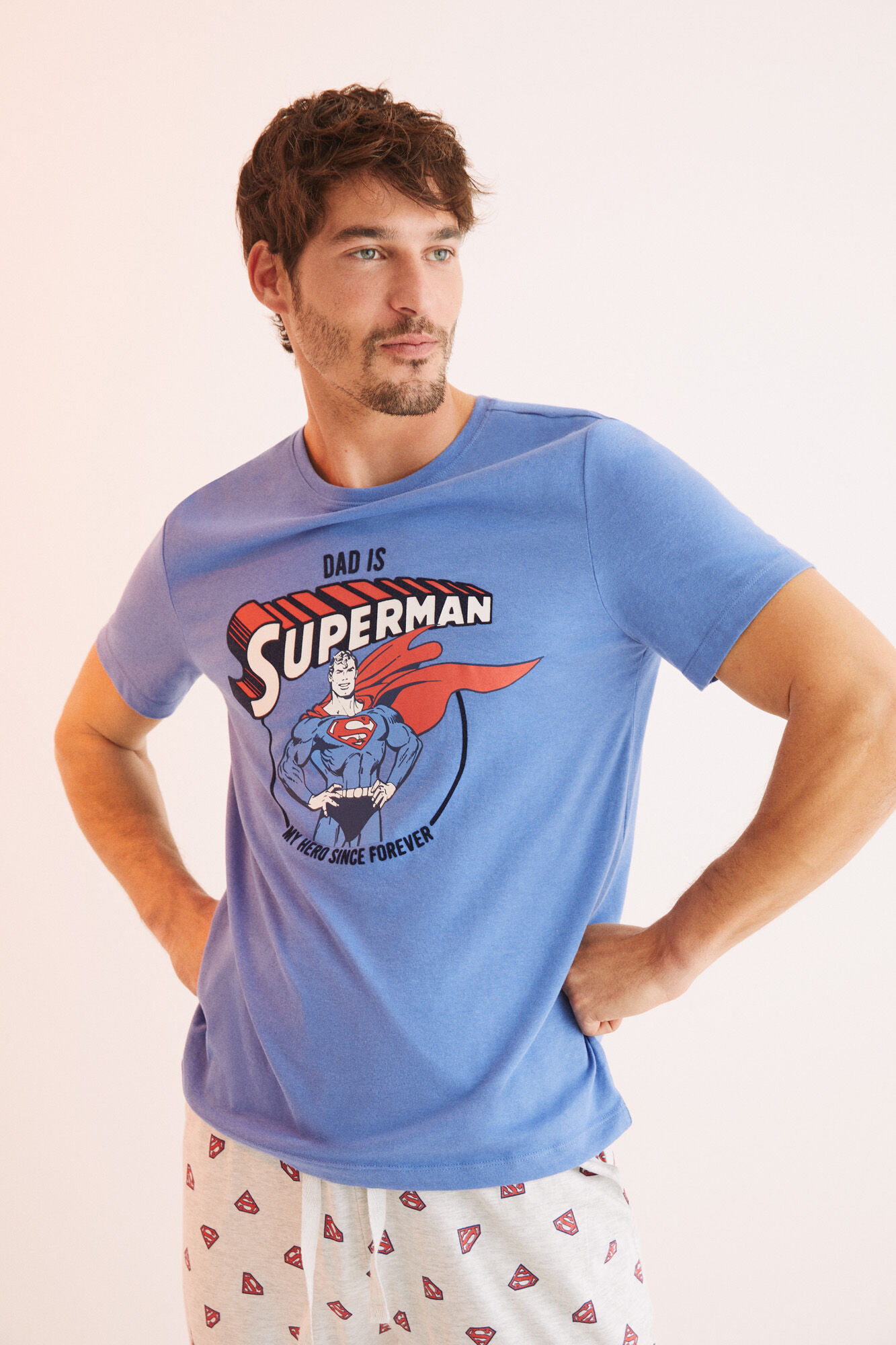 Pijama comprido masculino Superman em algodão - Cinza