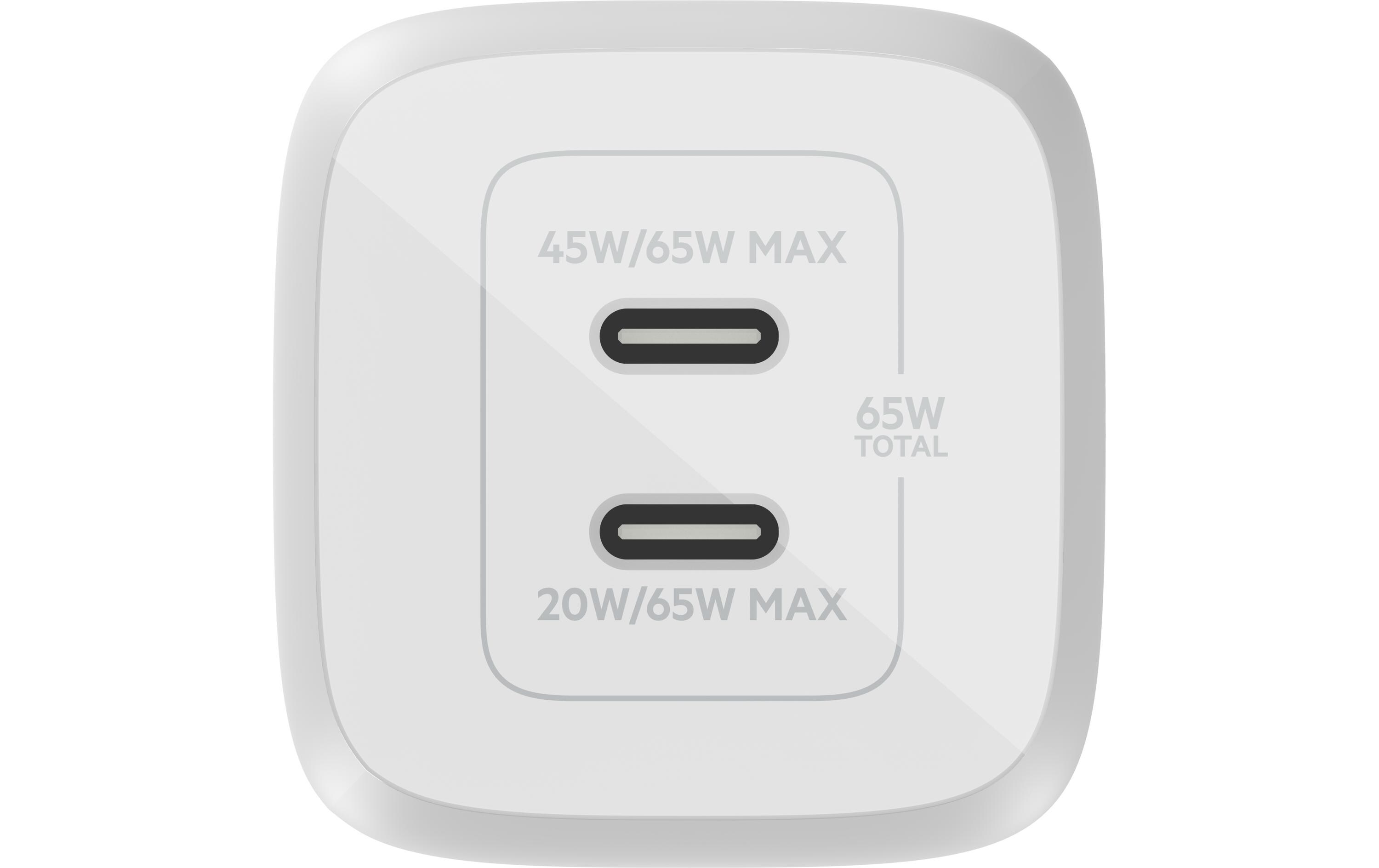 USB-Wandladegerät Dual USB-C GaN PD 65W + USB-C-KabelDual USB-C GaN Wall Charger mit PPS 65W und mitgeliefertem USB-C Kabel