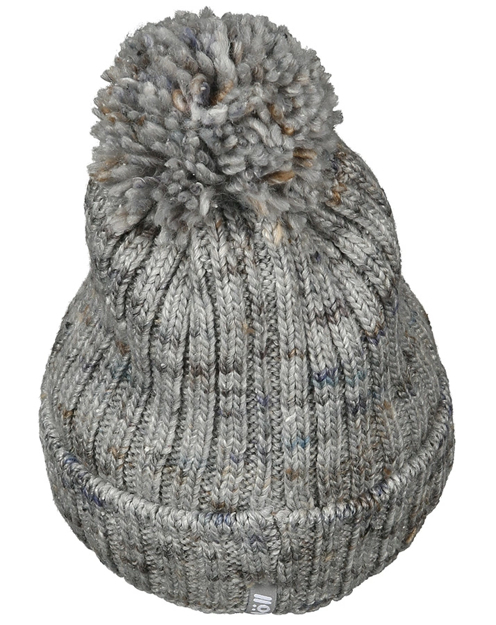 Bommel-Strickmütze HAPPY DENIM mit Schurwolle in hellgrau melange/wollweiß
