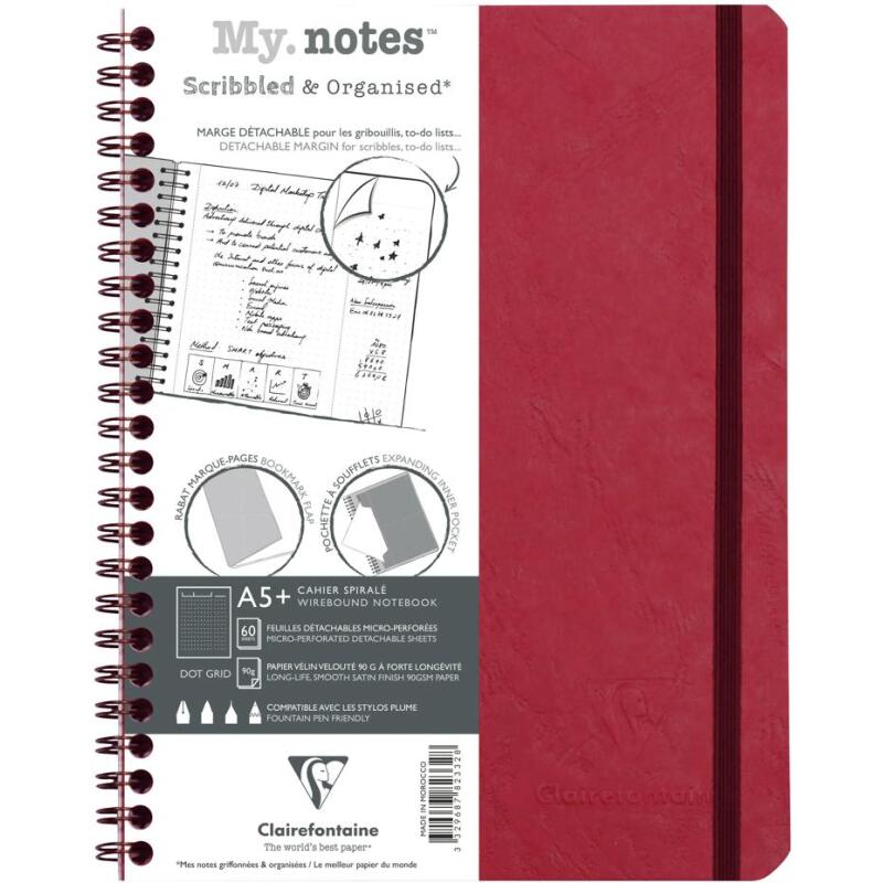 My.Notes Age Bag carnet reliure intégrale à marges détachables A5+ 120 pages détachables DOT + cadre en-tête - Rouge