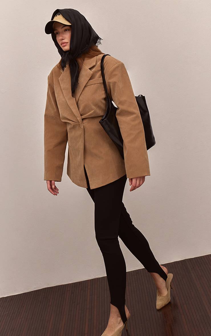 Taupe Blazer En Synthétique Avec Taille Cintrée