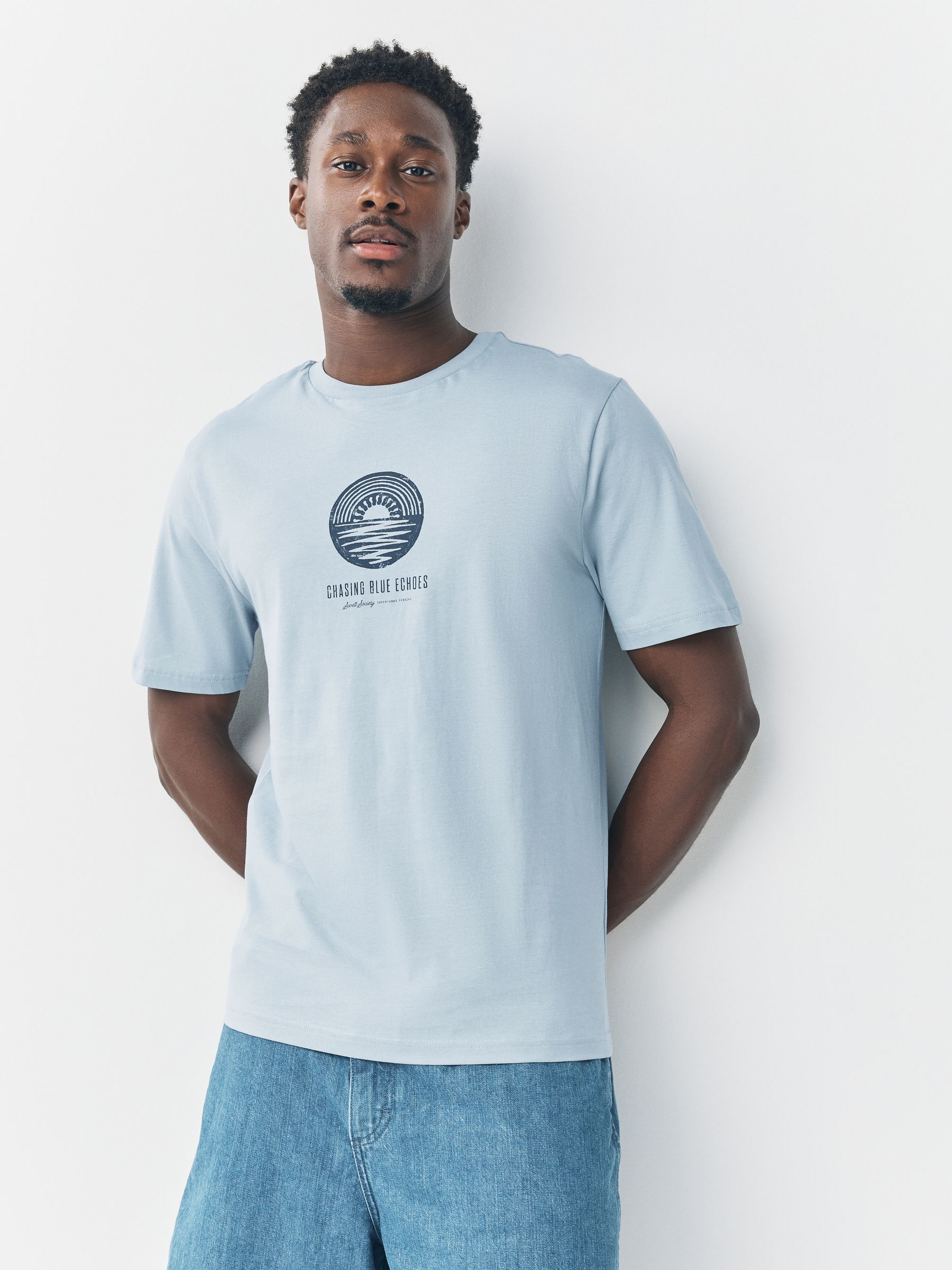 Wit/blauw/grijs - Normale Pasvorm - Set van 3 T-shirts met print