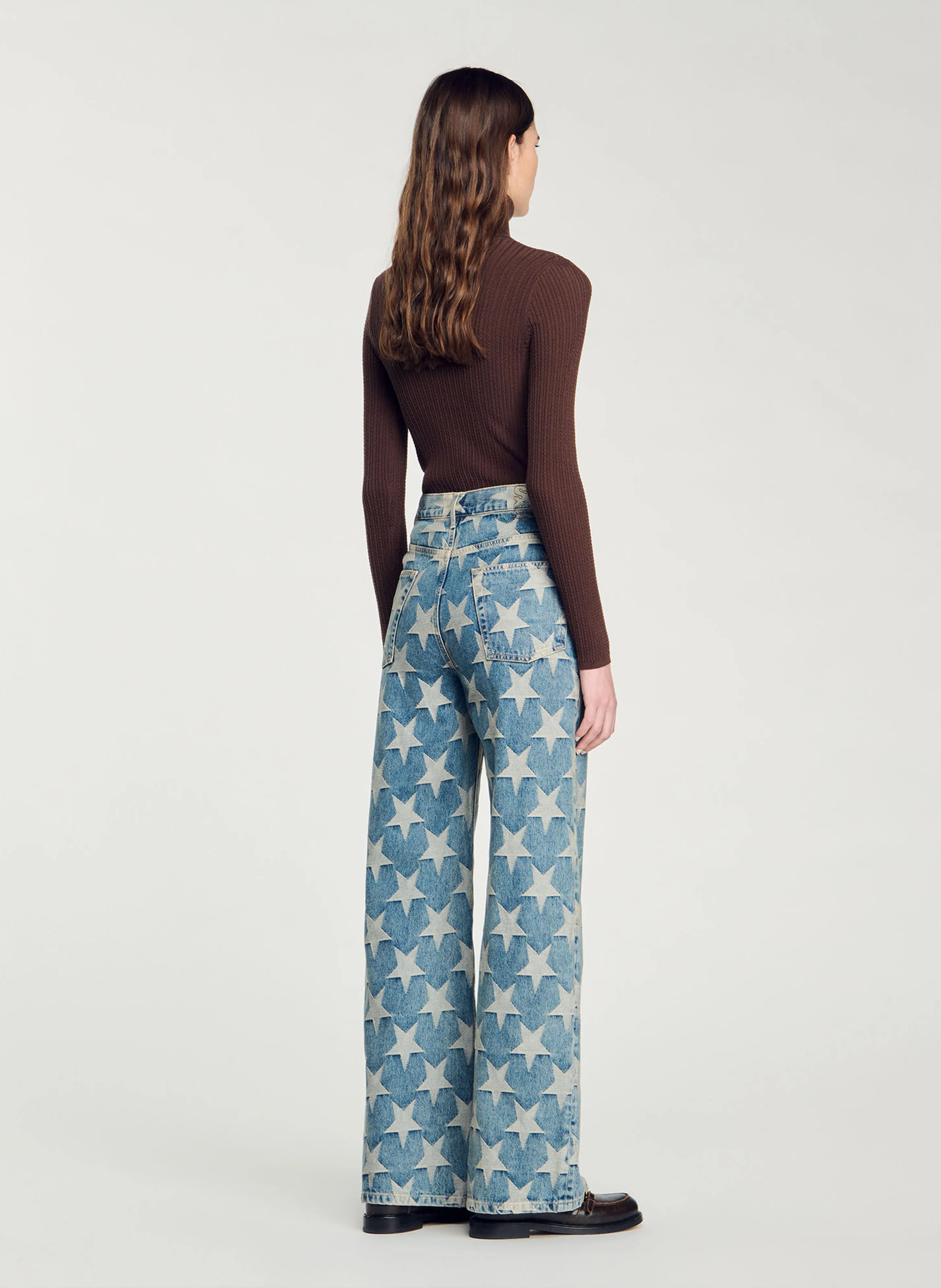 Jean droit en coton en jacquard imprimé | Bleu