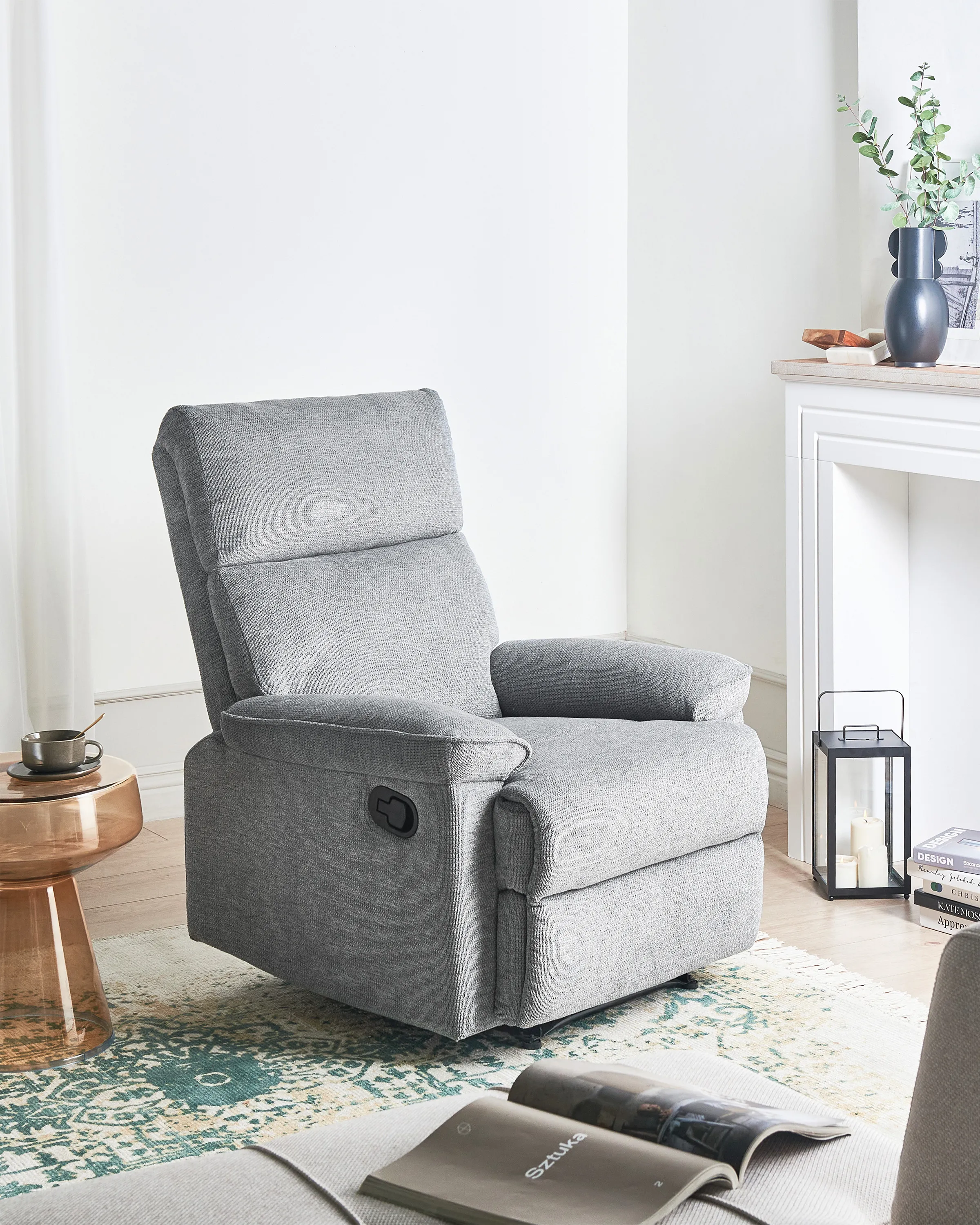 Relaxfauteuil EVERTON inclusief voetensteun Stof Grijs