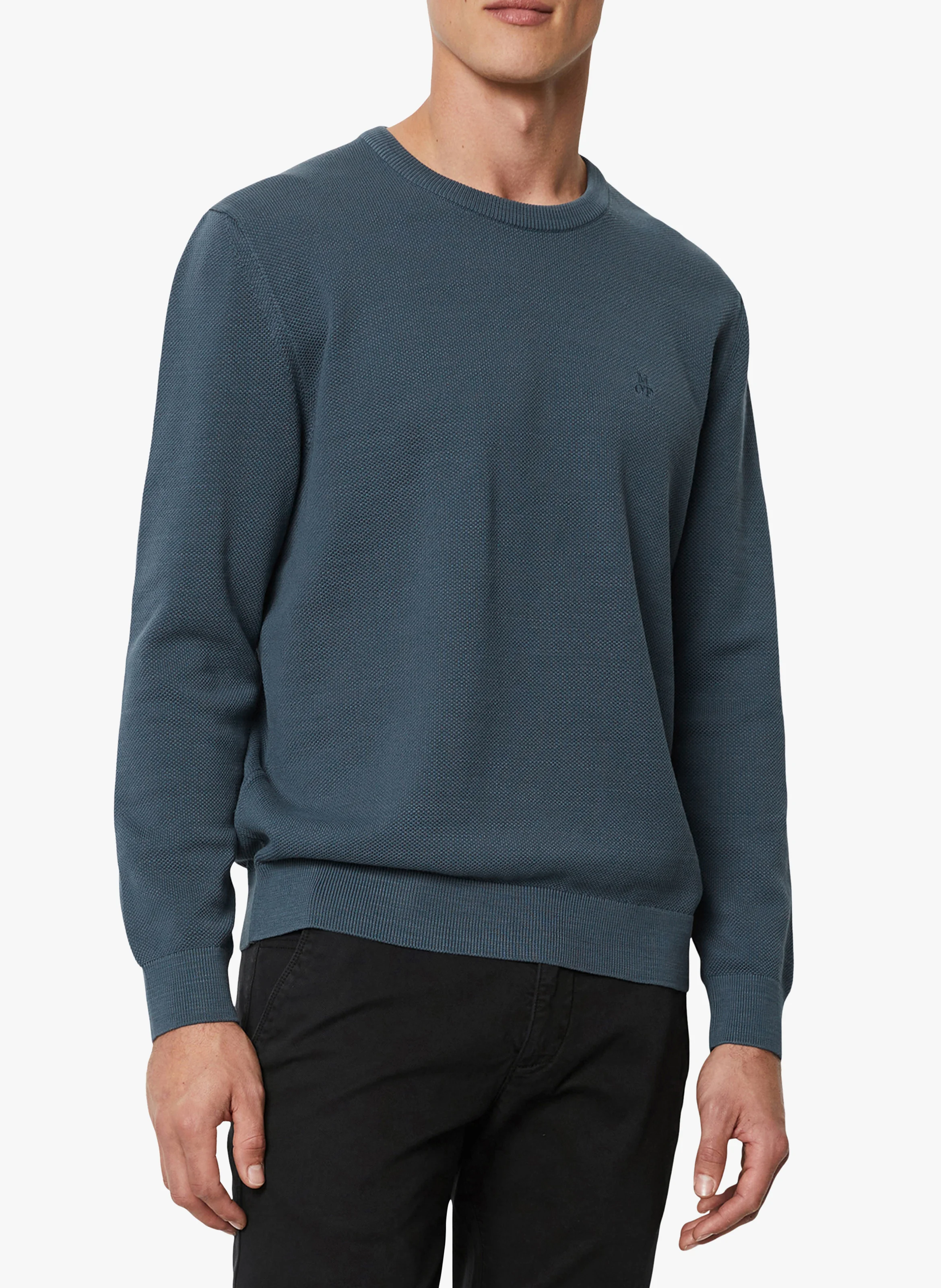 Pull col rond en coton bio | Bleu