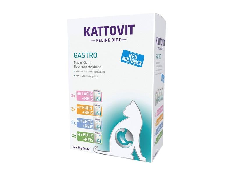 Kattovit Nassfutter Gastro Multipack, 12 x 85 g Diät-Alleinfuttermittel für ausgewachsene Katzen