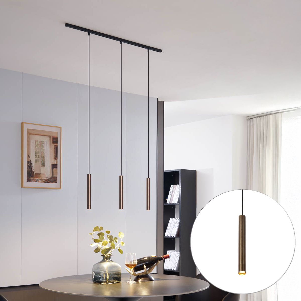 Modern railsysteem met 3 hanglampen brons 1-fase - Slimline Keno