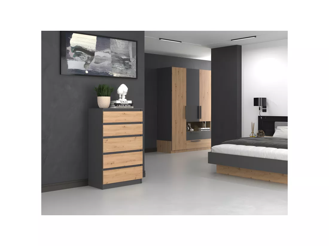 MILAN - Commode moderne 5 tiroirs - 70x40x109.5 cm - Meuble de rangement - Style Scandinave