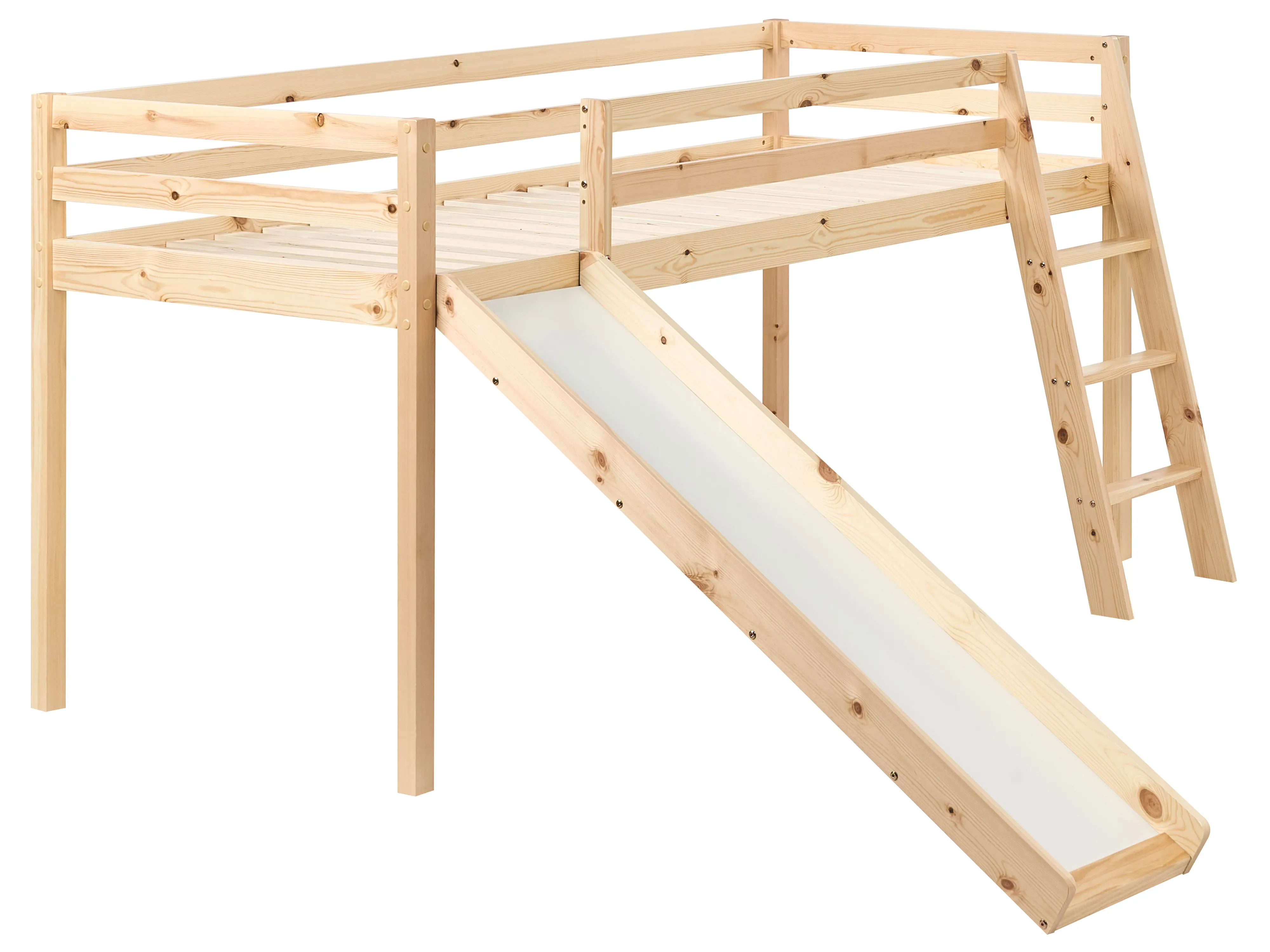 Verhoogd bed Dennenhout STAPLE 90 x 200 cm met glijbaan Lichtbruin
