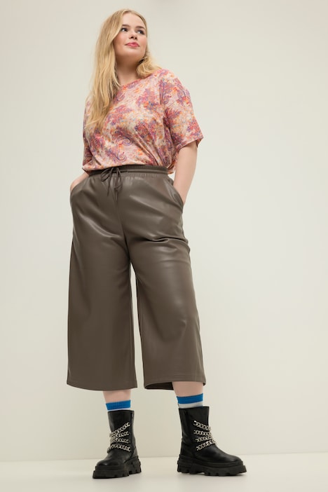 Culottes, Wide Legs, Fakeleder, Elastikbund