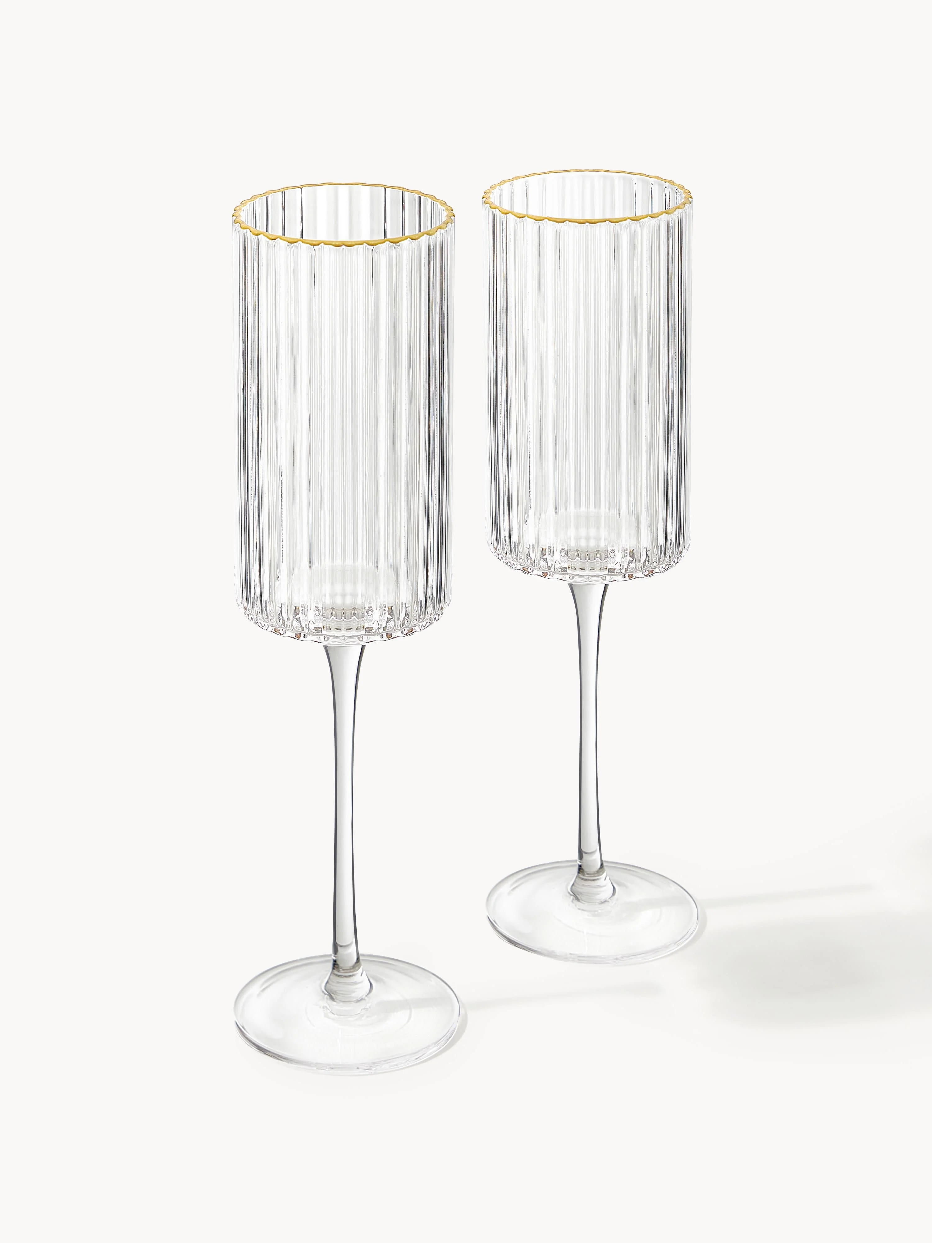 Mondgeblazen champagneglazen Aleo met gouden rand, 4-delig