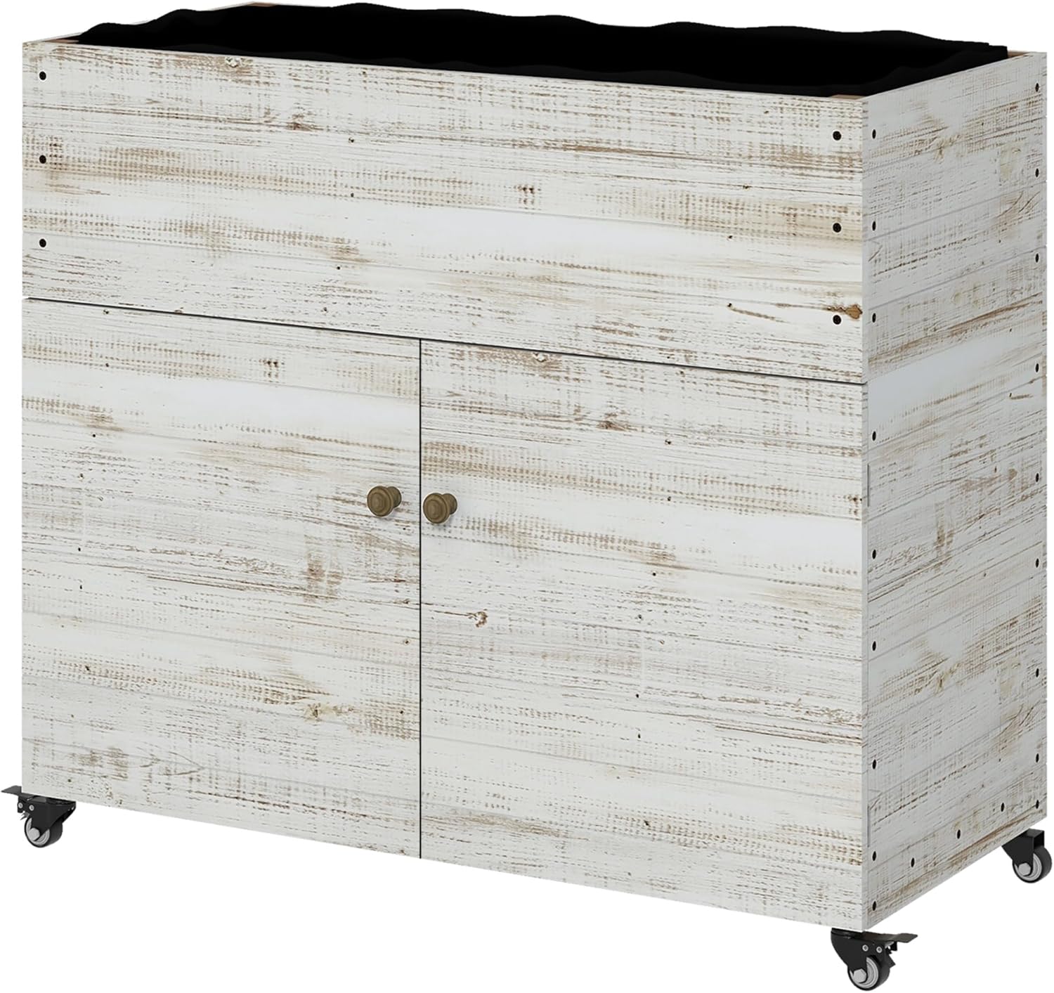Outsunny Hochbeet aus Holz, Kräuterbeet mit Schrankfach, Frühbeet mit Rollen, Blumenkasten, Pflanzkasten mit Vliesstoff für Balkon, Garten, 110 x 50 x 95 cm, Weiß