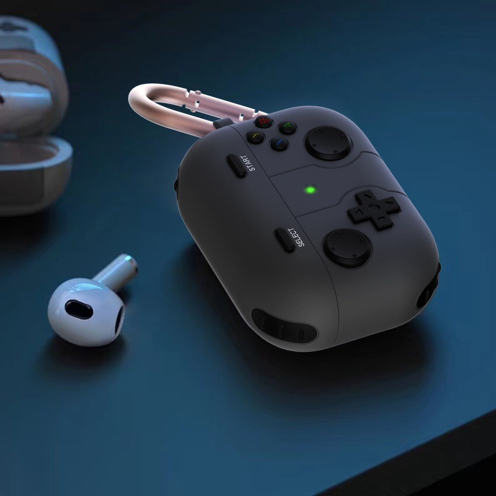 AirPods Pro 2 / AirPods Pro Gummi Schutzhülle Retro Spielekonsole Abdeckung mit Karabinerhaken - Schwarz