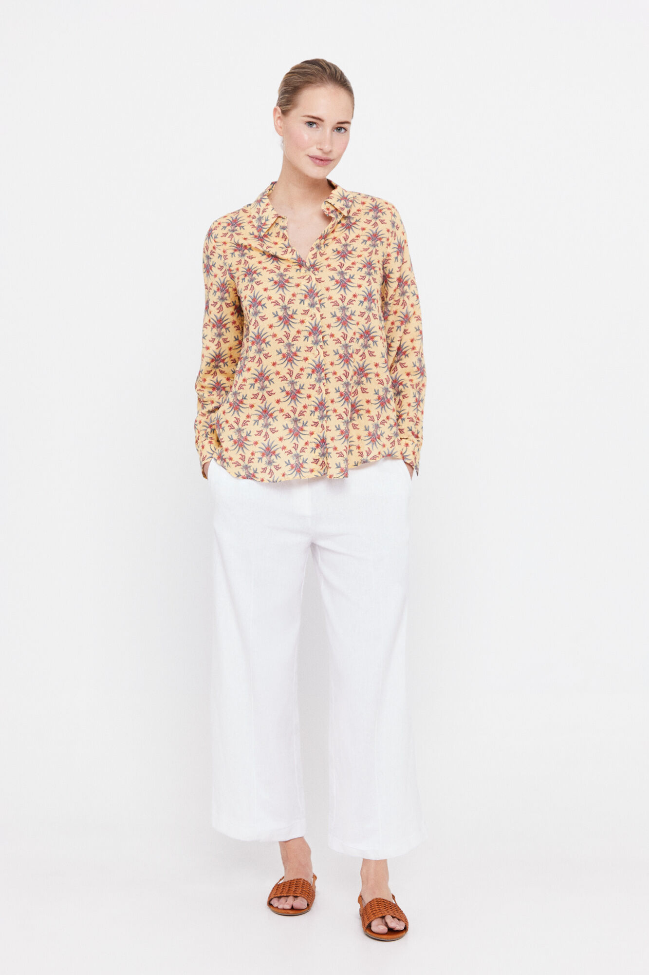 Camisa de algodão estampada - Estampa amarela