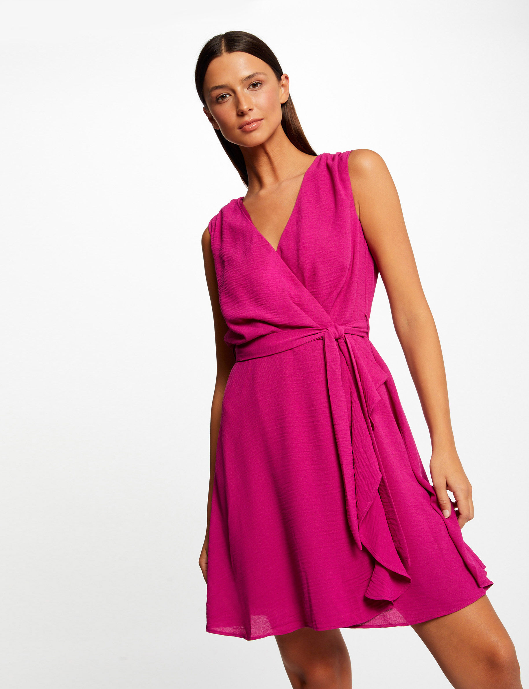 Robe portefeuille fluide ceinturée framboise femme - framboise