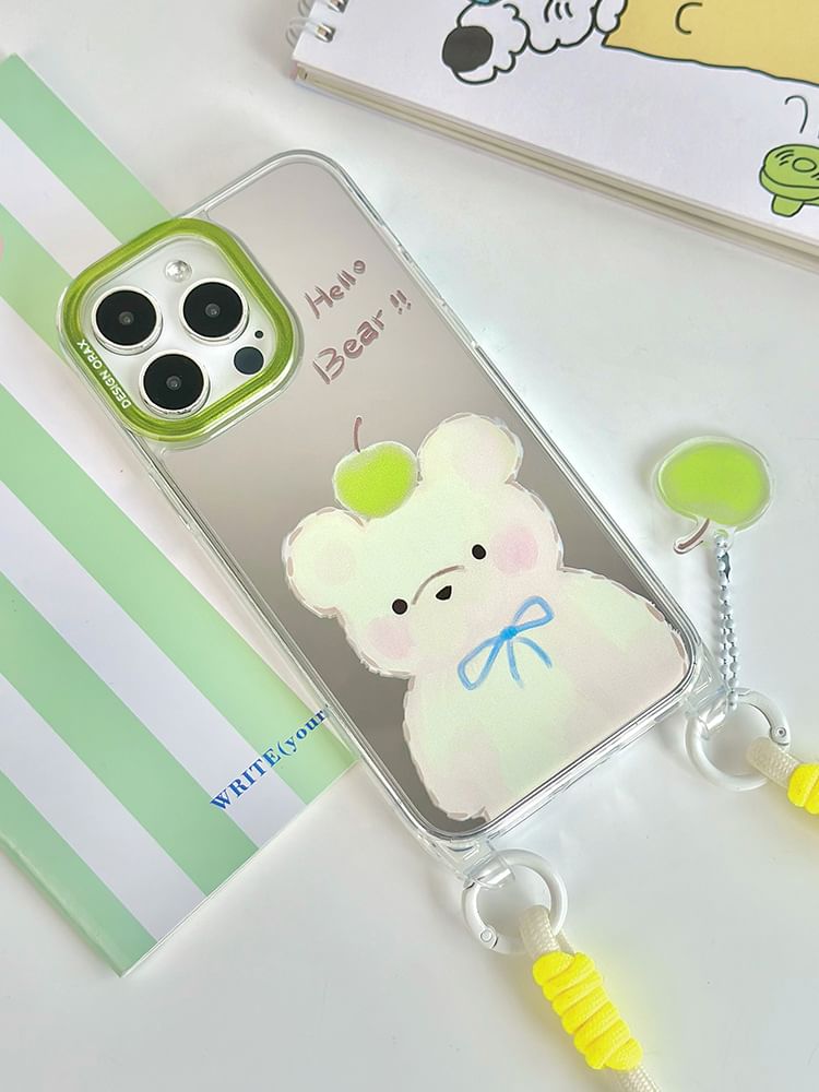 likamika - Bear Mirrored Strap-telefoonhoesje - iPhone 15 Pro Max / 15 Pro / 15 Plus / 15 / 14 Pro Max / 14 Pro / 14 Plus / 14 / 13 Pro Max / 13 Pro / 13 / 13 mini / 12 Pro Max / 12 Pro / 12