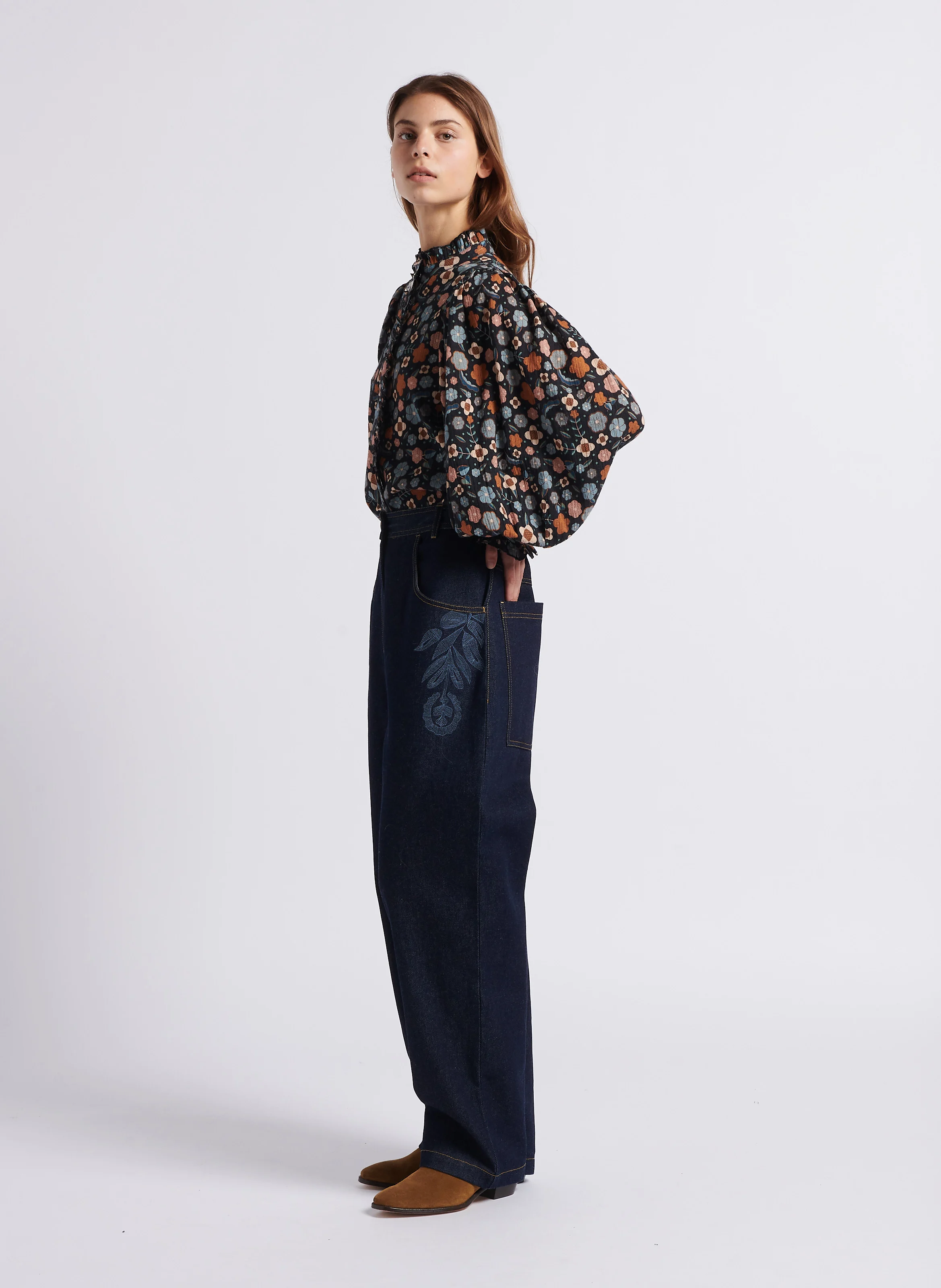 LEO - Chemise droite col montant en coton | Multicolore