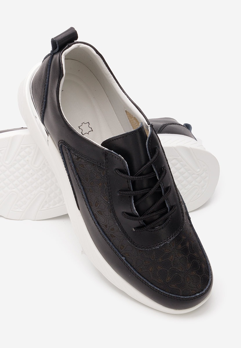 Baskets pour femme en cuir noirs Calyse