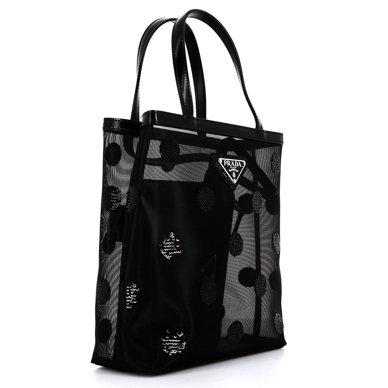 Prada Sac à main Petit Cabas en Résille et Sequins noir Etat: Parfait état - Longueur 21 cm