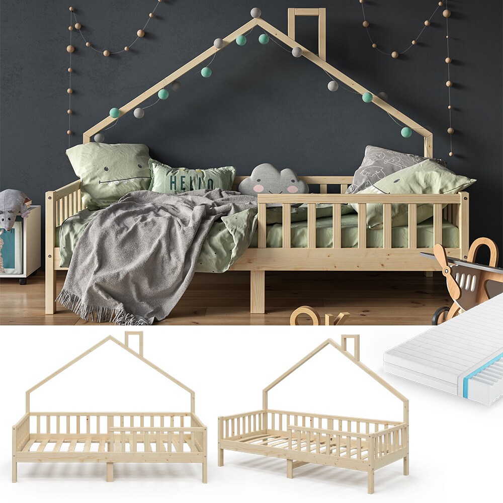 VitaliSpa Hausbett Kinderbett Spielbett Noemi 90x200cm inkl. Matratze natur