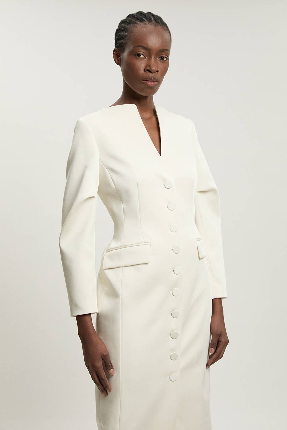 KarenMillen Robe Midi Cintrée En Satin À Boutonnage Sur Toute La Longueur