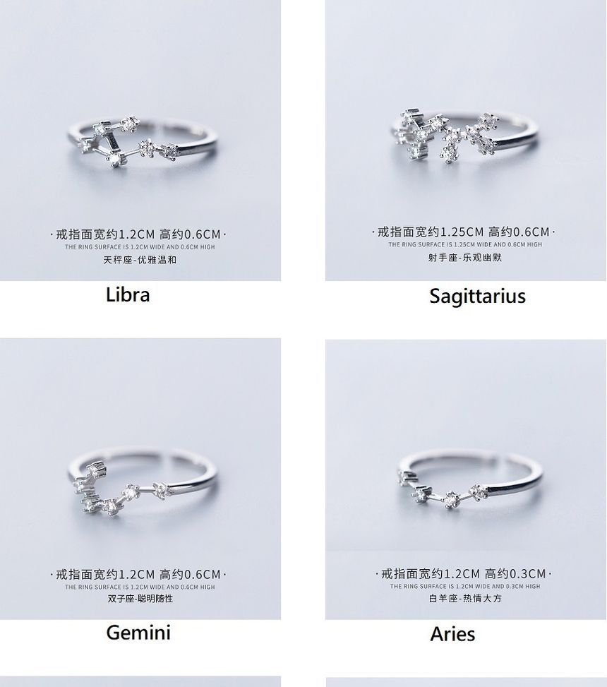 A'ROCH - 925 Sterling Zilveren Open Ring met Strass en Zodiac-steentjes
